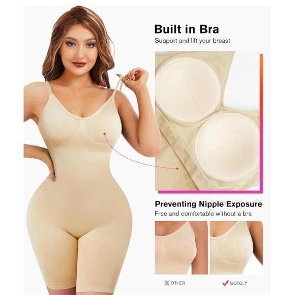 Seamless Bodysuit for Women Tummy Control Shapewear Mid-Thigh Full Body Shaper - Picture 3 of 5